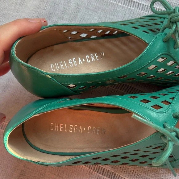 Chelsea Crew “Jo Jo” Teal Peep Toe Heels, Vintage Inspired. - Picture 7 of 12